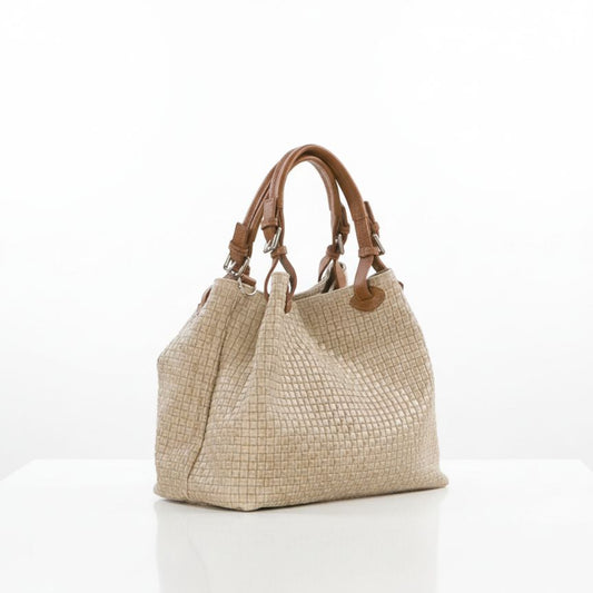 Echtleder-Henkeltasche mit gewebtem Design - mittelgroß, elegant & modern