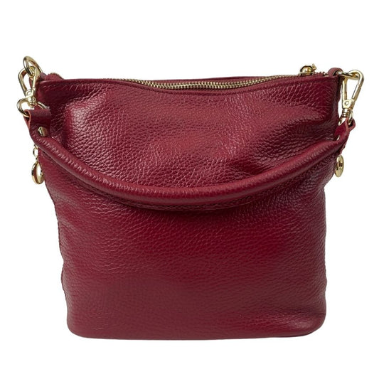 Elegante Damen Echtleder Umhängetasche mit Tragegriff rot kastanienbraun