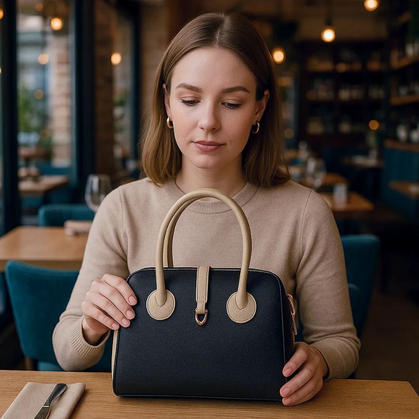 Elegante Damen Handtasche mit schöne Details in beige schwarz