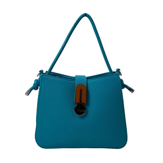 Damen Handtasche im schlichtem Design mit Tragegriff und Metallakzente blau
