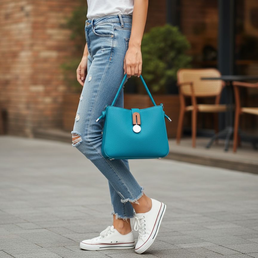 Elegante Damen Handtasche - schlichtes Design mit edlen Metallakzenten