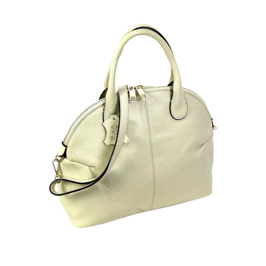 Seiten Ansicht der Damen Shopper Tasche mit Henkeln und Gurt Beige