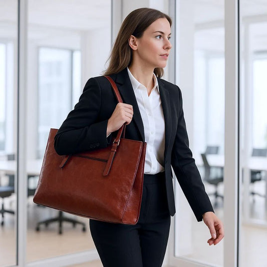 Elegante Damen Umhängetasche Tote Bag für Büro bronze-braun