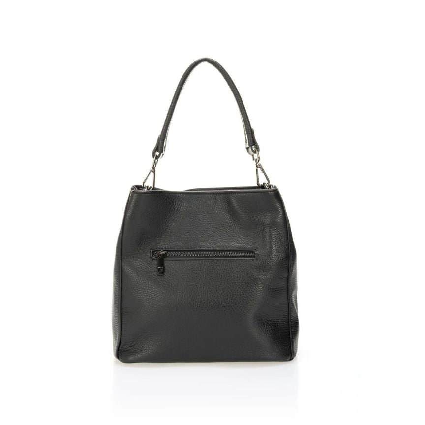 Elegante, mittelgroße Leder Handtasche - mit Webmuster Design, 2 Fächern & kurzem Henkel