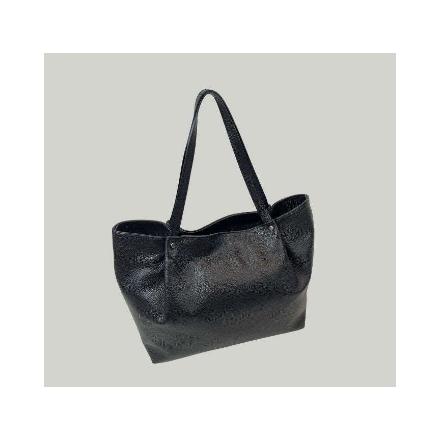 Seitenansicht der Elegante Umhängetasche Damen - italienisches Leder, modern & stilvoll schwarz