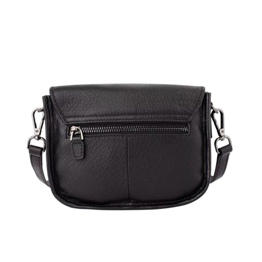 Rückansicht Coole Schwarze mini lederhandtasche Crossbag mit Magnetverschluss