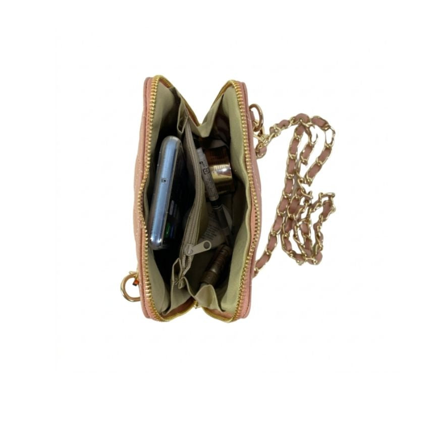 "Tina" - Gesteppte Echtleder Crossbody-Tasche mit Kettenriemen