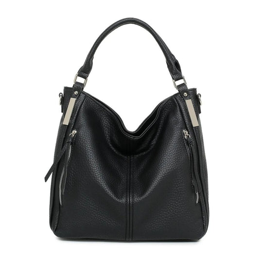 Schwarze Große Damen Einkaufstasche mit seitentaschen, Griffen und Schultergurt