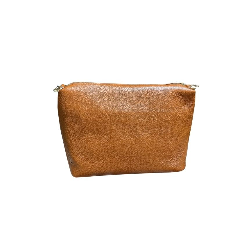 Italienische Damen Schultertasche aus Leder - Fronttasche mit Knopf