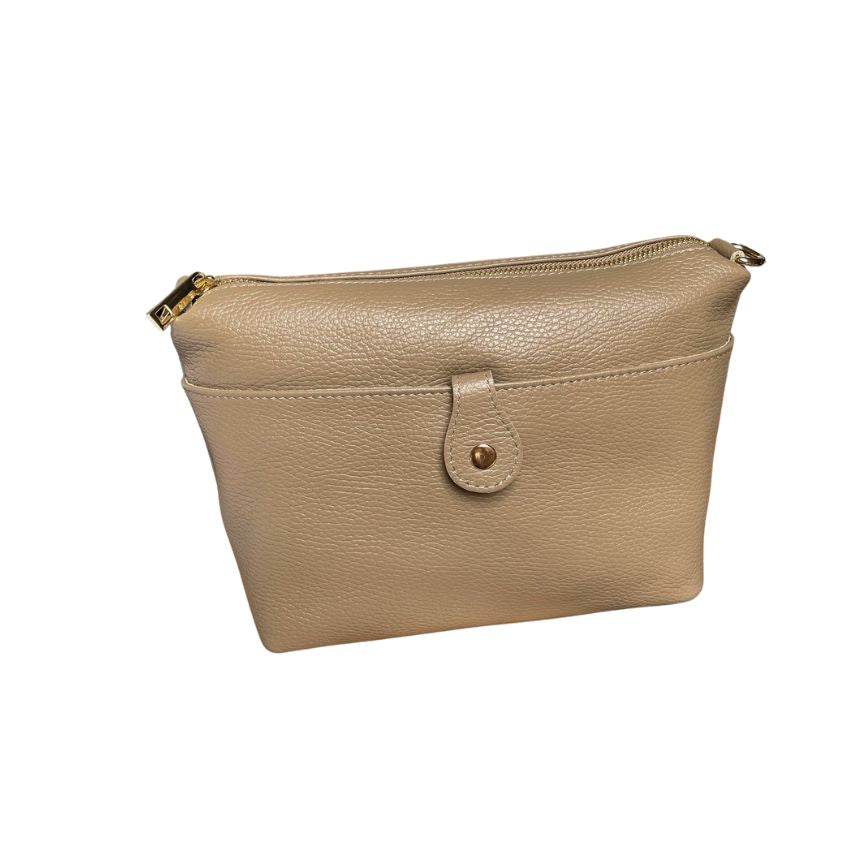 Italienische Damen Schultertasche aus Leder - Fronttasche mit Knopf