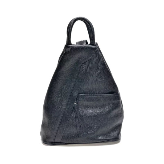 Schwarzer Designer Lederrucksack mit Griff und Schultergurt und tollen Verschlussdetails