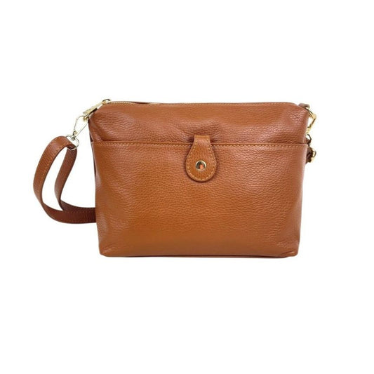 Italienische Damen Schultertasche aus Leder - Fronttasche mit Knopf