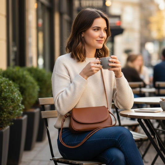 Elegante Damen Lederhandtasche - kompakt, geräumig, schlicht