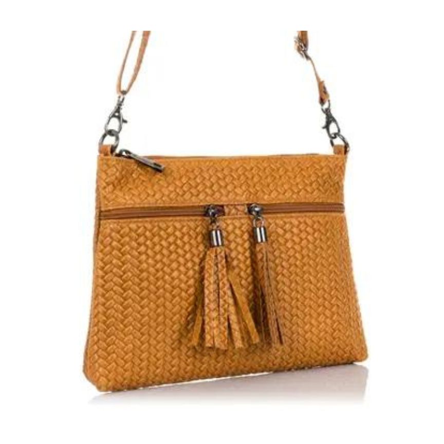 Italienische Leder Handtasche Webmuster Stilvoll & vielseitig mit schönen Design-Details braun
Quastendetails