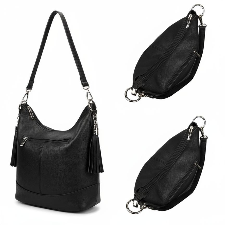 Italienische Leder Umhängetasche Damen - praktischer Shopper