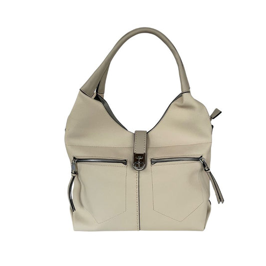 Schultertasche lässige Damen Umhängetasche mittelgroß beige Vorderseite Fächer mit Reißverschluss