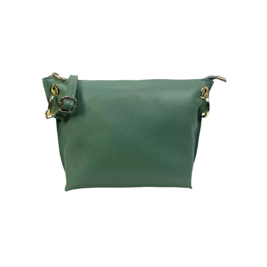grüne Leder Damen Minimalistische Clutch mit goldfarbenen Details