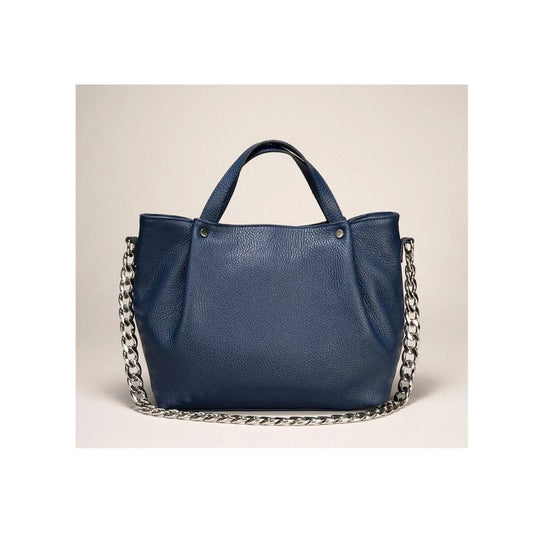 Vorderseite der Damen Leder Umhängetasche mit Kettenriemen und metal details marineblau