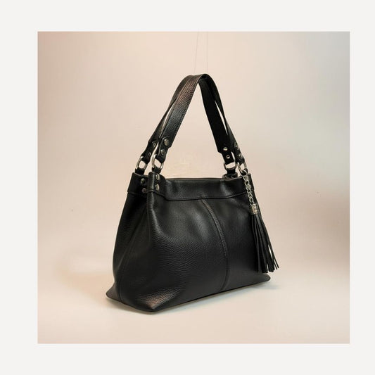 Lederhandtasche mit praktischem Innenfach und kurzen Henkeln - mittelgroß & stilvoll