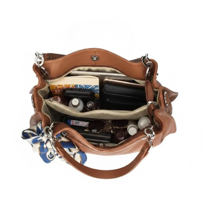Mittelgroße Echtleder Hobo-Tasche "Magda" aus Italien - elegant & funktionale Schultertasche