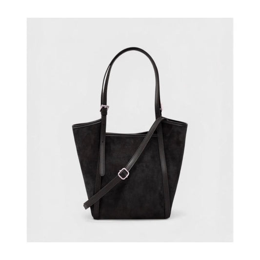 Elegante Lederhandtasche "Hannah" - Schwarze Wildleder Bucket-Bag