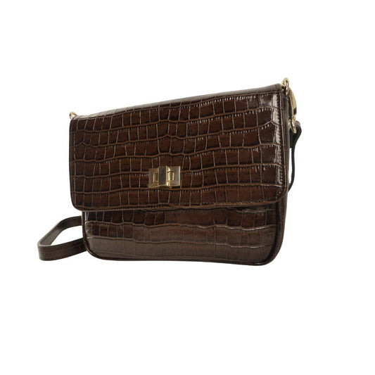 braun echtLeder Umhängetasche in Alligatorhaut-Optik mit langem Gurt