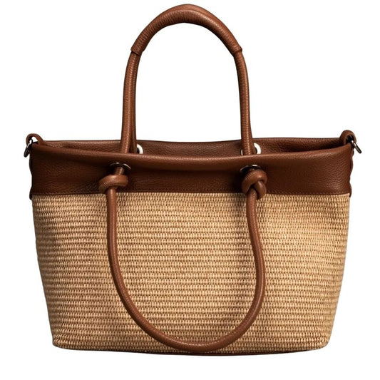 Stylische Leder Umhängetasche aus hochwertigem geflochten Stroh mit Lederbesatz