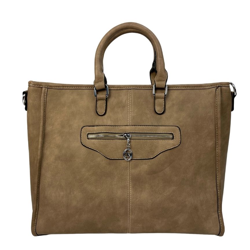 Praktische Damen Umhängetasche Tote-Bag mit stabilen Tragegriffen braun groß