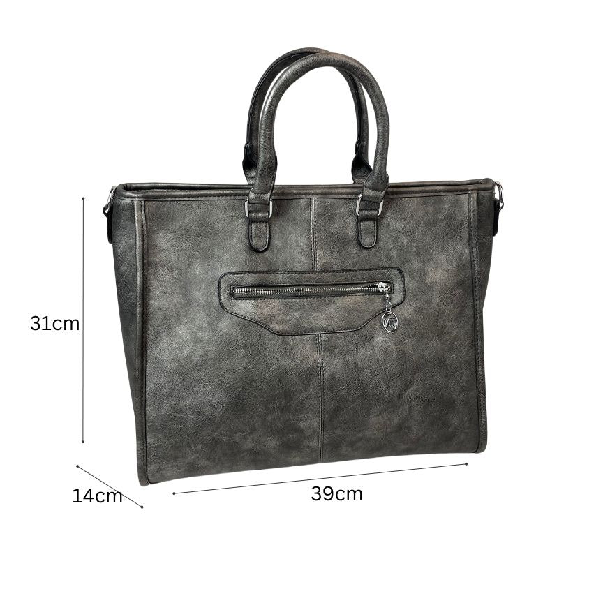 Praktische Damen Umhängetasche Tote-Bag mit stabilen Tragegriffen silber groß