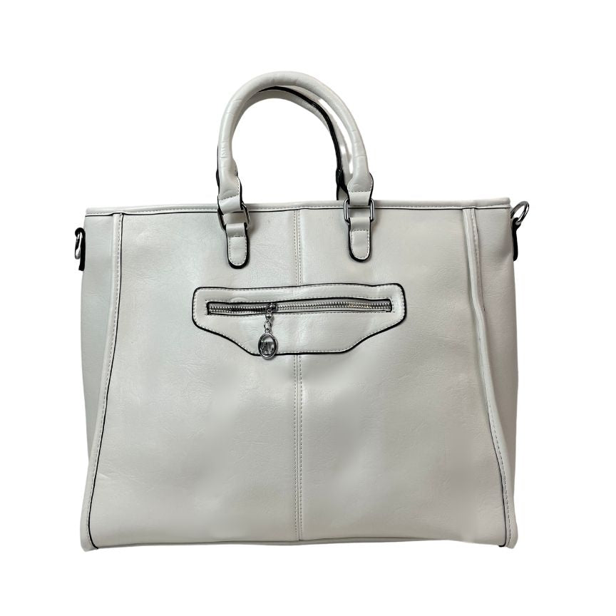 Praktische Damen Umhängetasche Tote-Bag mit stabilen Tragegriffen weiß groß