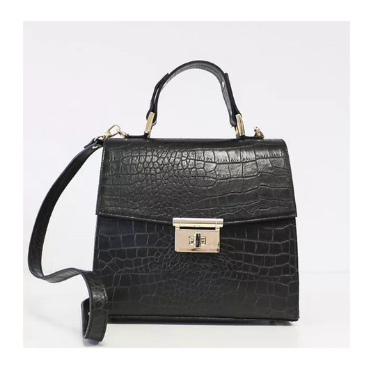 Schwarze Damen Leder Handtasche mit krokodilprägung mit tragegriff und schultergurt möglichkeiten