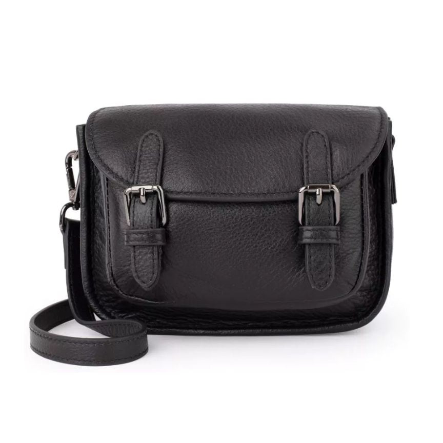 Coole Schwarze mini lederumhängetasche aus weichem Leder mit Magnetverschluss