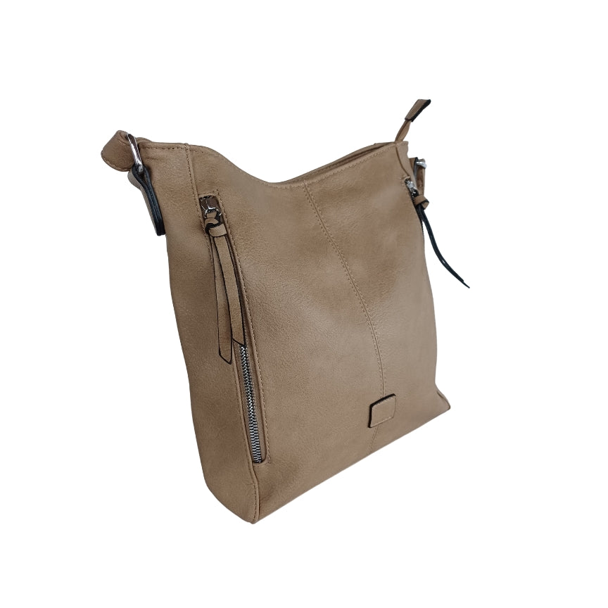 Umhängetasche Praktische Shopper Damen Schultertasche Vorderseite Vertikaler Reißverschluss beige