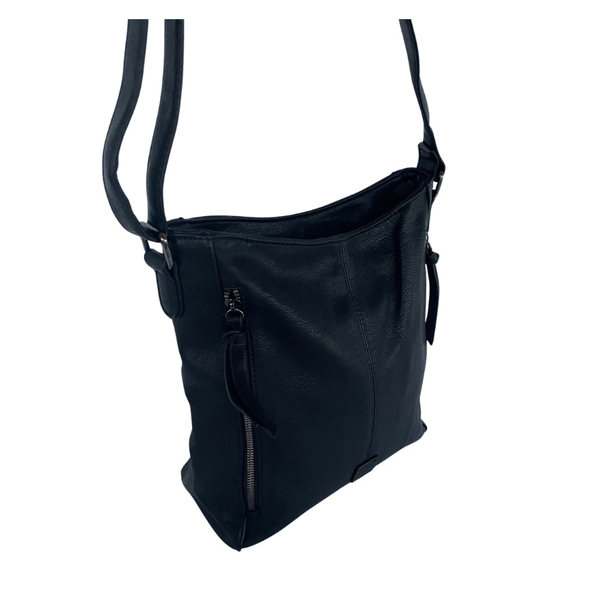 Umhängetasche Praktische Shopper Damen Schultertasche Vorderseite Vertikaler Reißverschluss schwarz