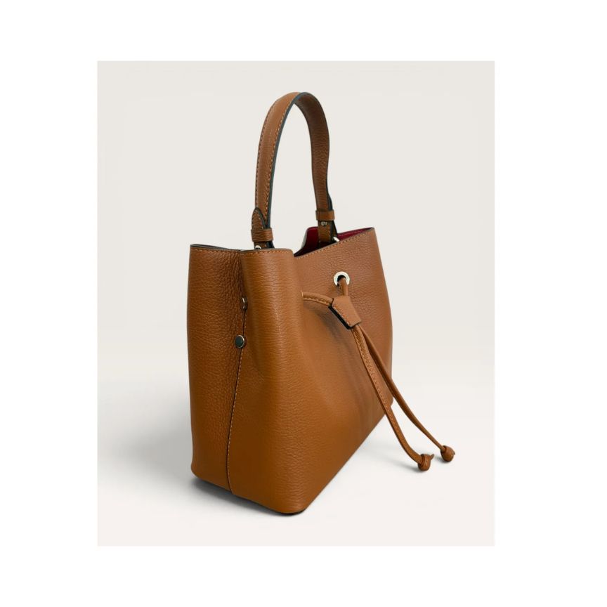 "Paula" - Stilvolle Damen-Leder-Henkeltasche mit Kordelzug - mittelgroß, schlicht