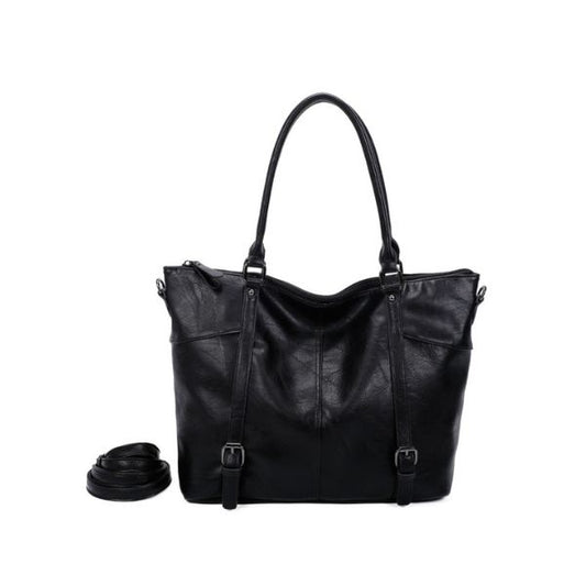 Damen Schultertasche mittelgroße schwarz mit stabilen Griffen und metaldesigndetails