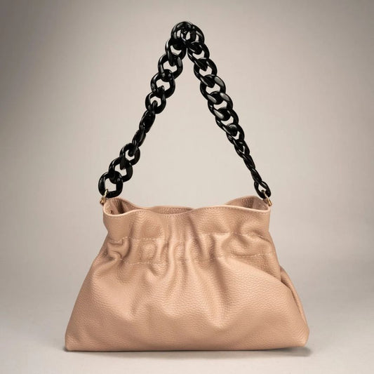 elegante  Damen Leder Clutch mit schwarzer Kette leicht rosa