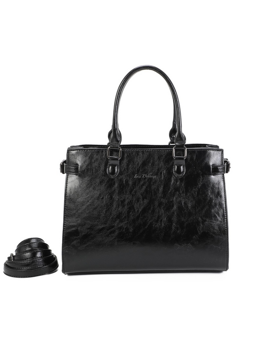 Damen Büro-Tasche Elegante Tote praktisch mittelgroß schwarz mit Tragegurt