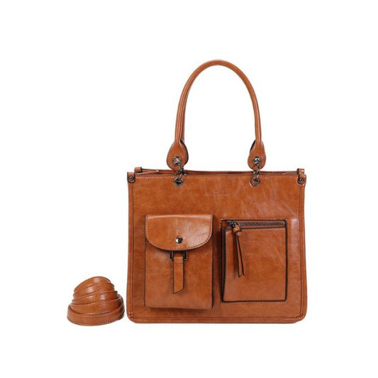 Elegante Bürotasche für Damen mit Fronttaschen mit Tragegeurt und Griffen bronze Farbe