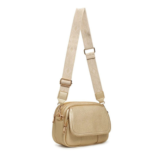 golde Crossbody-Bag für den Alltag mit drei fächern und edlen verstellbaren schultergurt