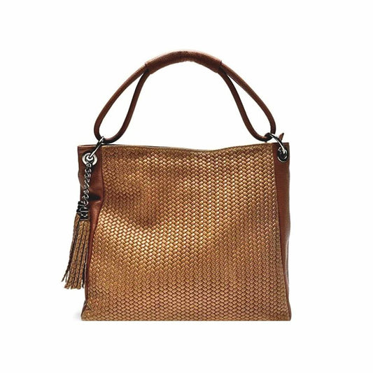 Damen Umhängetasche aus Leder in gewebtem Design