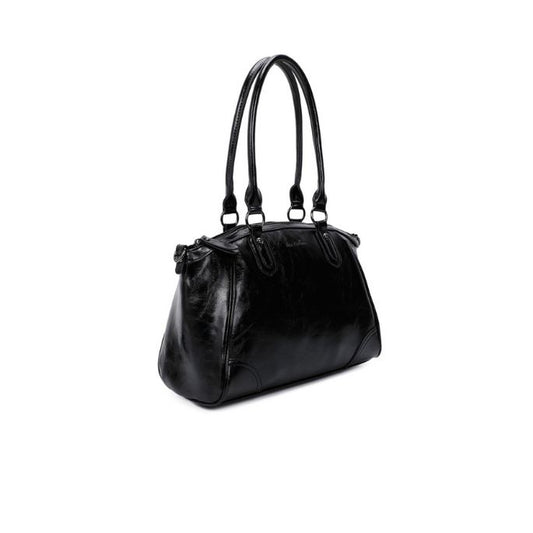 Seitenansicht moderner trendiger Reißverschluß Bag geräumig schwarz