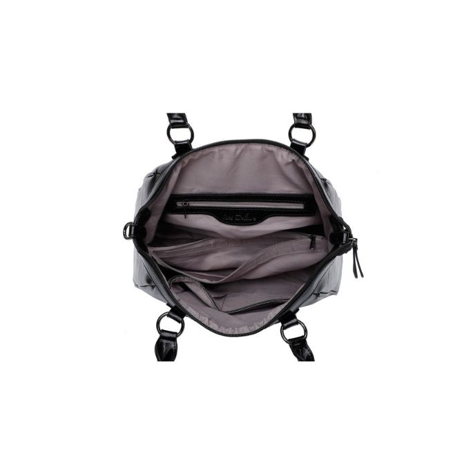 Draufsicht Innenansicht moderner trendiger Reißverschluß Bag geräumig schwarz