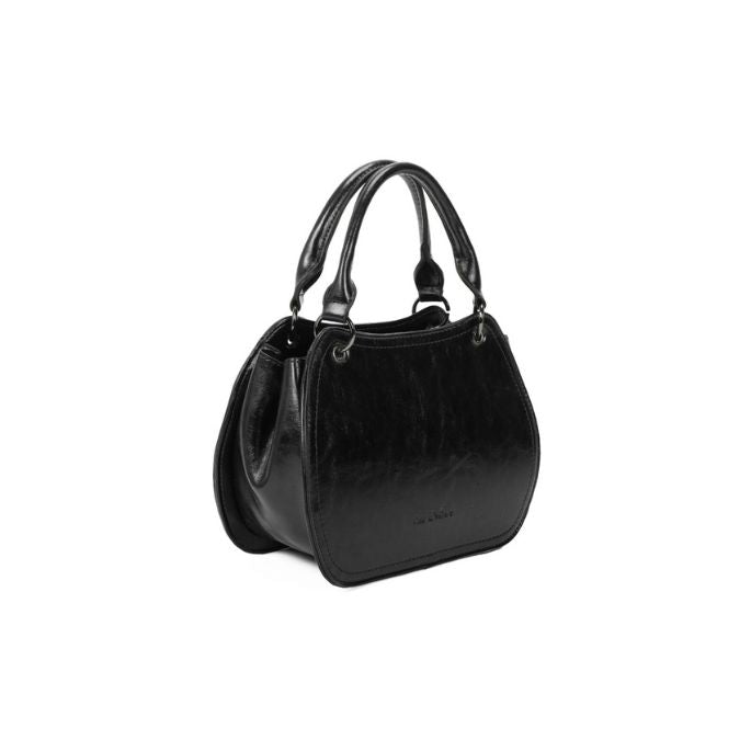 Seitenansicht elegante Damen Rund Tasche schwarz