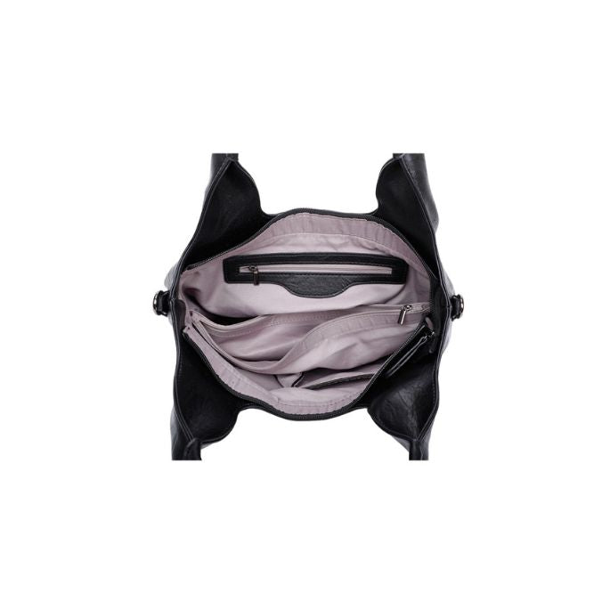 Draufsciht Innenansicht moderne geräumige Schultertasche mit Handyfach