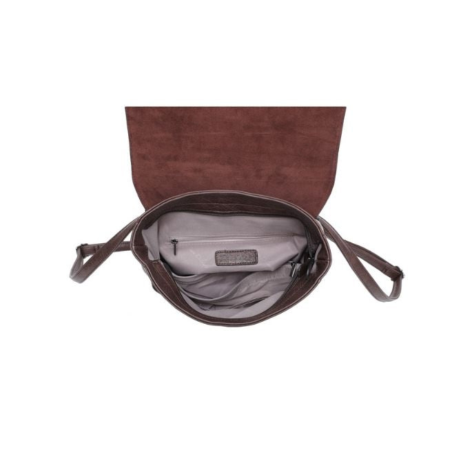 Draufsicht Innenansicht Eleganter Damen Designer Rucksack mit Quastendetail