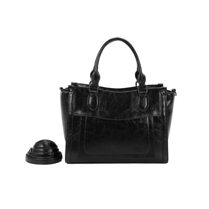 elegante Tragetasche mit vielen Fächern, Tragegriffen und abnehmbarem Gurt schwarz Farbe