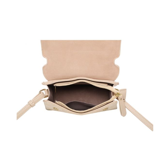 Draufsicht Innenansicht moderne minimalistische Stil- Abendtasche, beige, mit Blattdesign abgesetzt