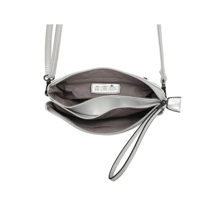 Draufsicht Innenansicht moderne Silber Abendtasche 3 Fächer