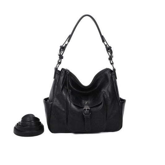 praktische schwarze Umhängetasche mit Henkel und Fronttasche perfekt für Handy und Schlüssel